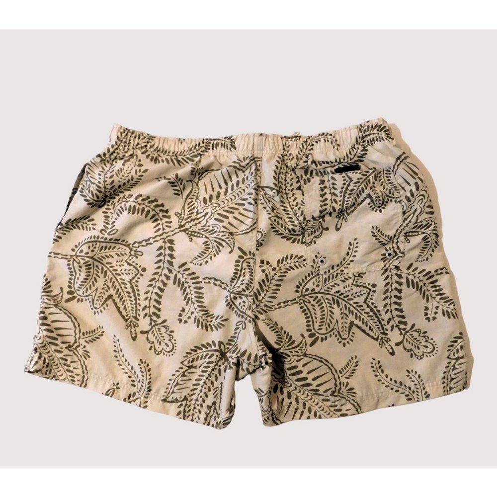 Nautica Swim Shorts XXL Beige Brown Tropical Print Pockets Mesh Lining Nylon